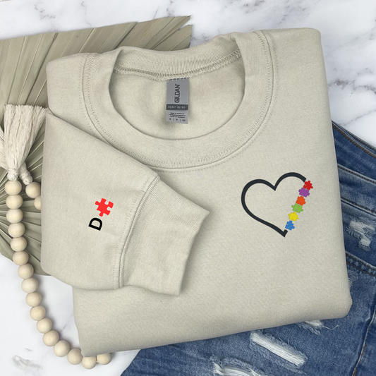 Autism Awareness Sweater: Show Your Support with a embroidered Heart-Shaped Design, Embroidered heart shaped,