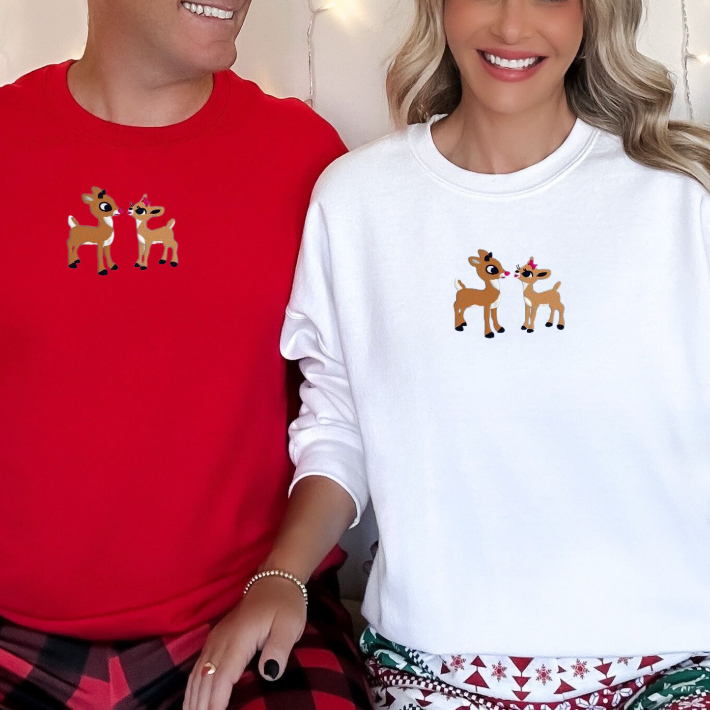 Rudolph the red-nose reindeer & Clarice TOGETHER Embroidered Christmas Sweatshirts