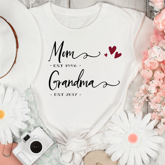 Mama & Grandmother" Personalized Date T-Shirt with Hearts