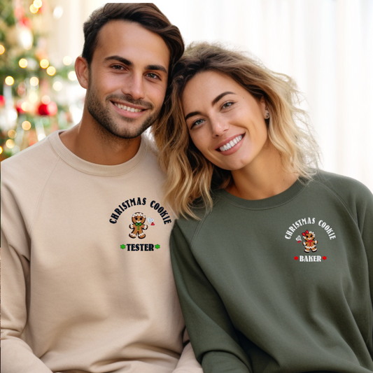 Cookie tester and Cookie Baker Embroidered Matching Christmas Sweatshirts | Couples Holiday Set