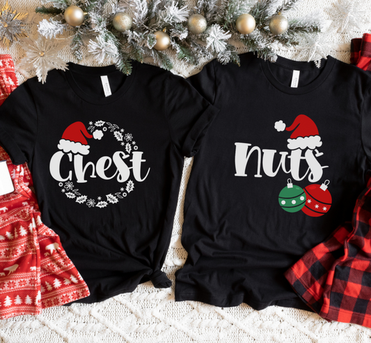 Chest Nuts Matching Christmas T-Shirts - Funny Holiday Couples Shirts