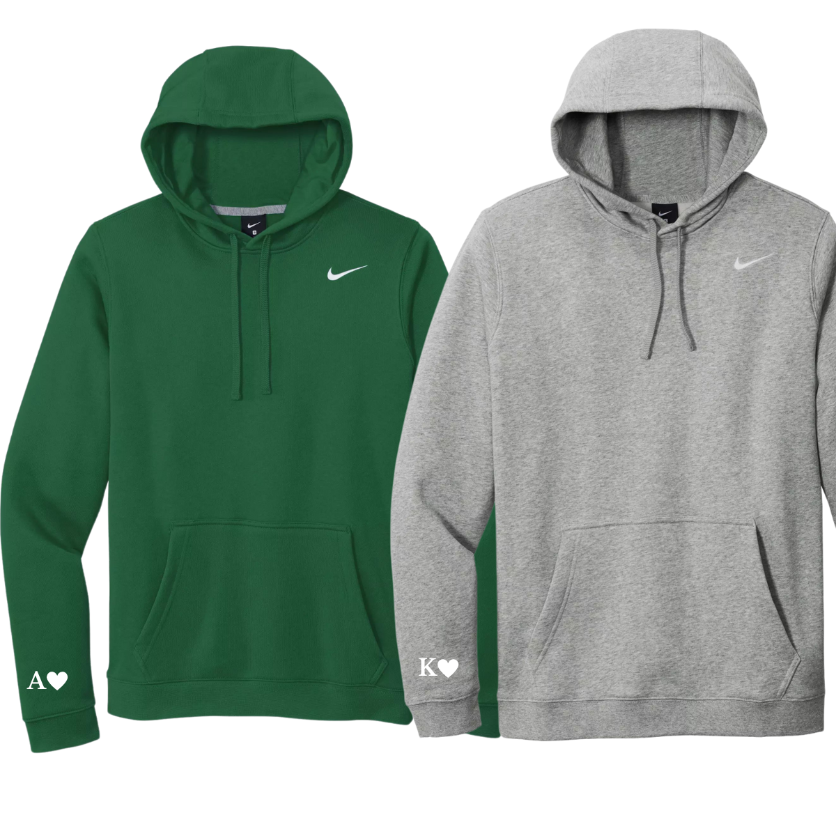 Nike Embroidered hoodie "Initials only on sleeve" couple's sweatshirt, Anniversary gift, Birthday gift