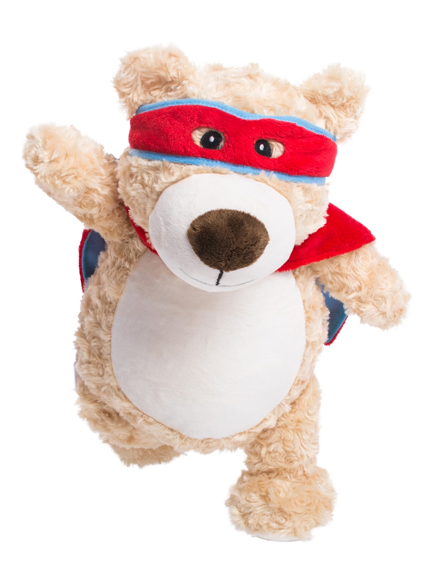 Superhero Bear stuffed animal personalized with Birth announcement, Birth stats