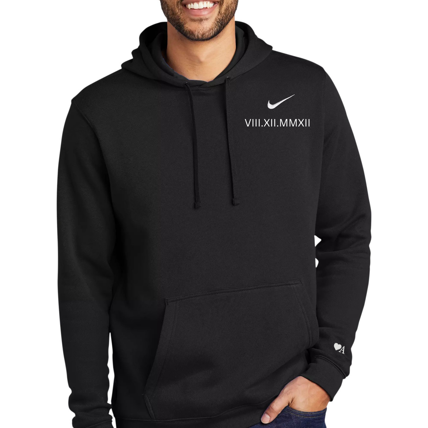 Nike Embroidered Anniversary Date Hoodie, Roman Numerals couple's sweatshirt, Anniversary gift