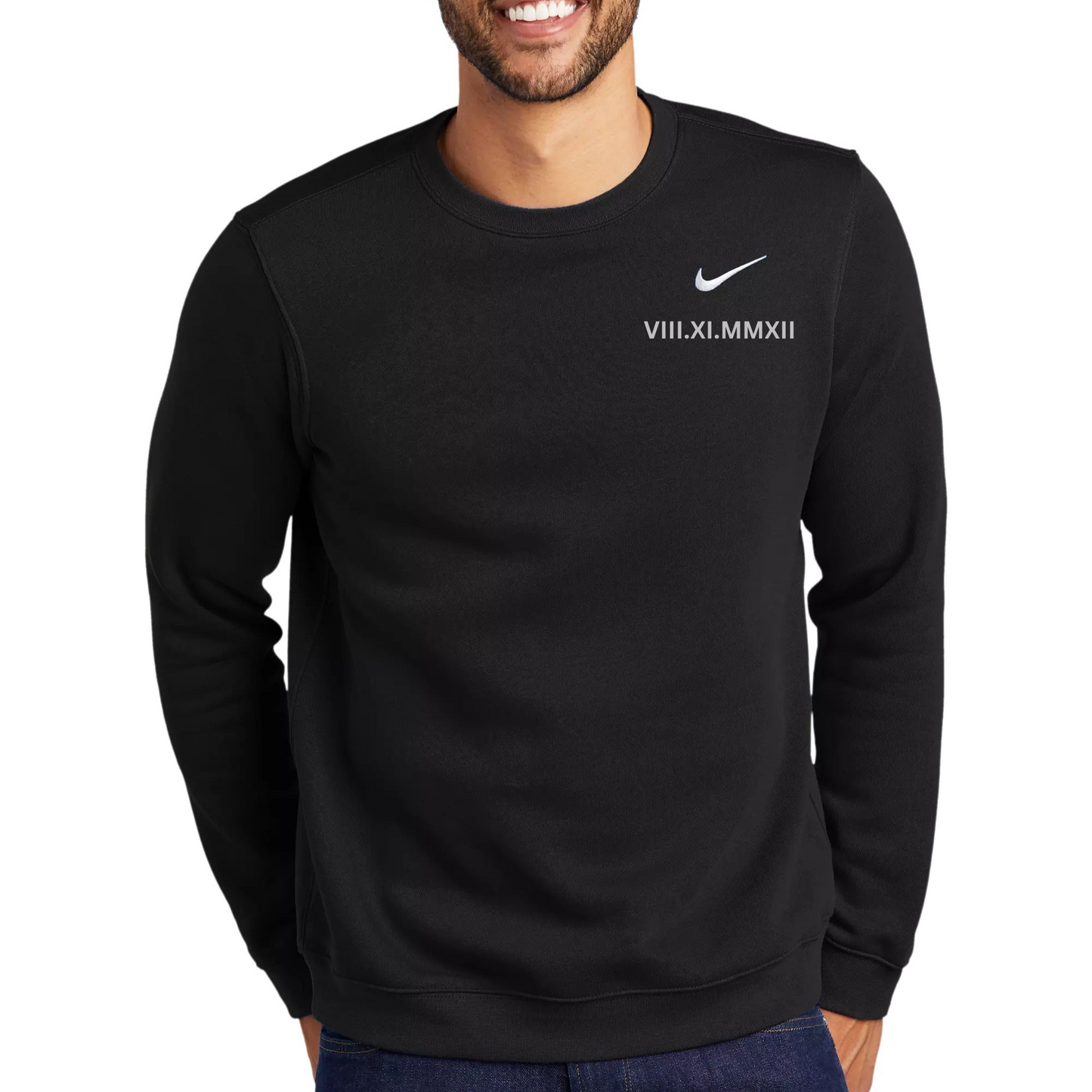 Nike Embroidered crewneck sweatshirt with anniversary date in roman numerals, Anniversary gift, birthday gift,