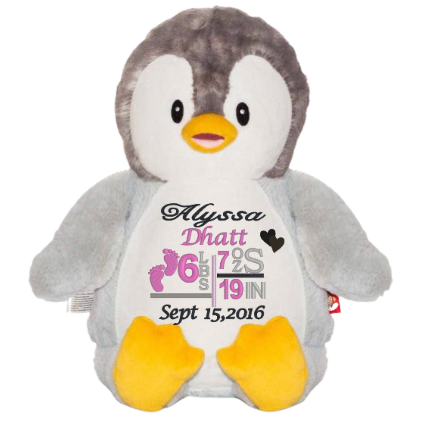 Penguin Stuffed Animal Personalized birth announcement, birth stats