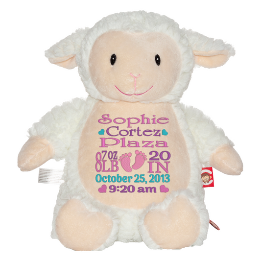 Fluffy lamb Stuffed Animal Personalized birth announcement