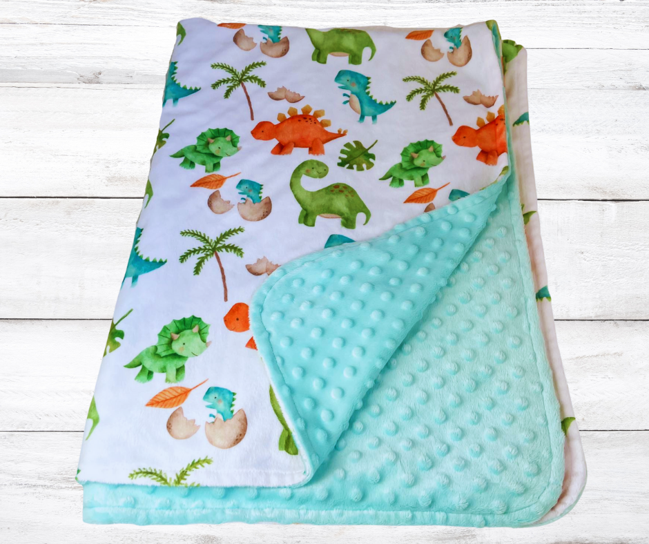 Green Dinosaur Birth announcement with Dinosaur Baby Blanket Bundle