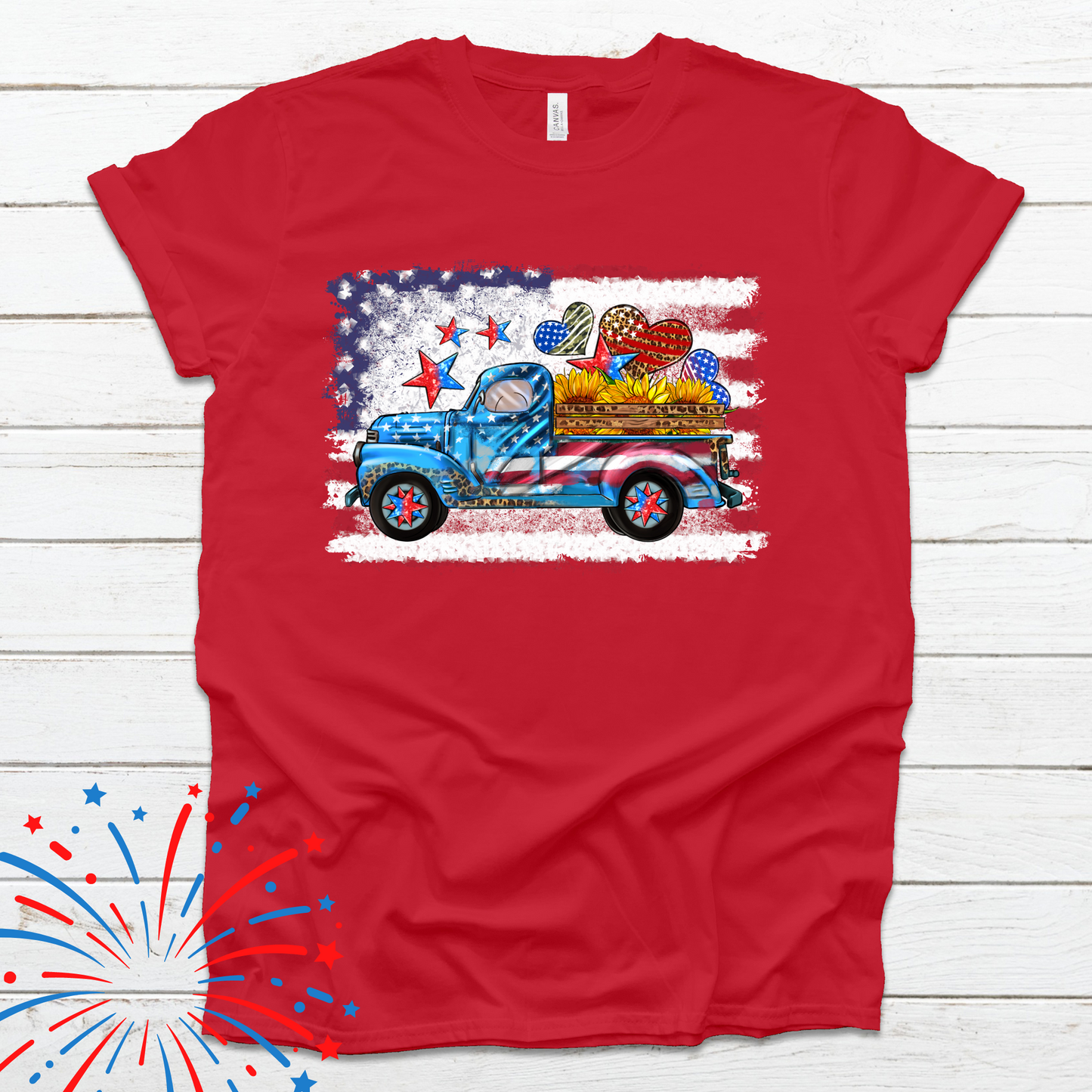 Summer Parotic Shirts, Blue old fashion truck, 4th of July