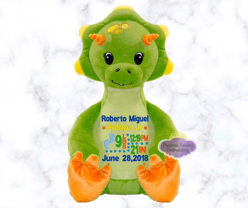 Green Dinosaur Personalized with birth stats, birth announcement