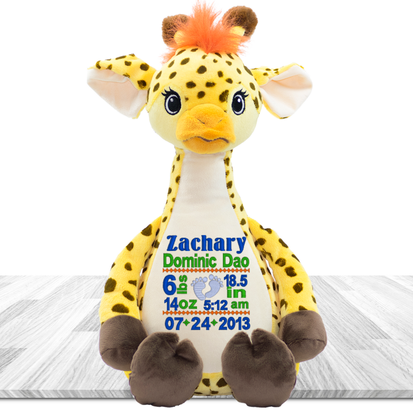 Giraffe Stuffed animal Personalized Birth announcement  - Boy