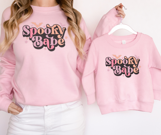 Mommy and Me Spooky babe pink crewneck Sweatshirts, Halloween